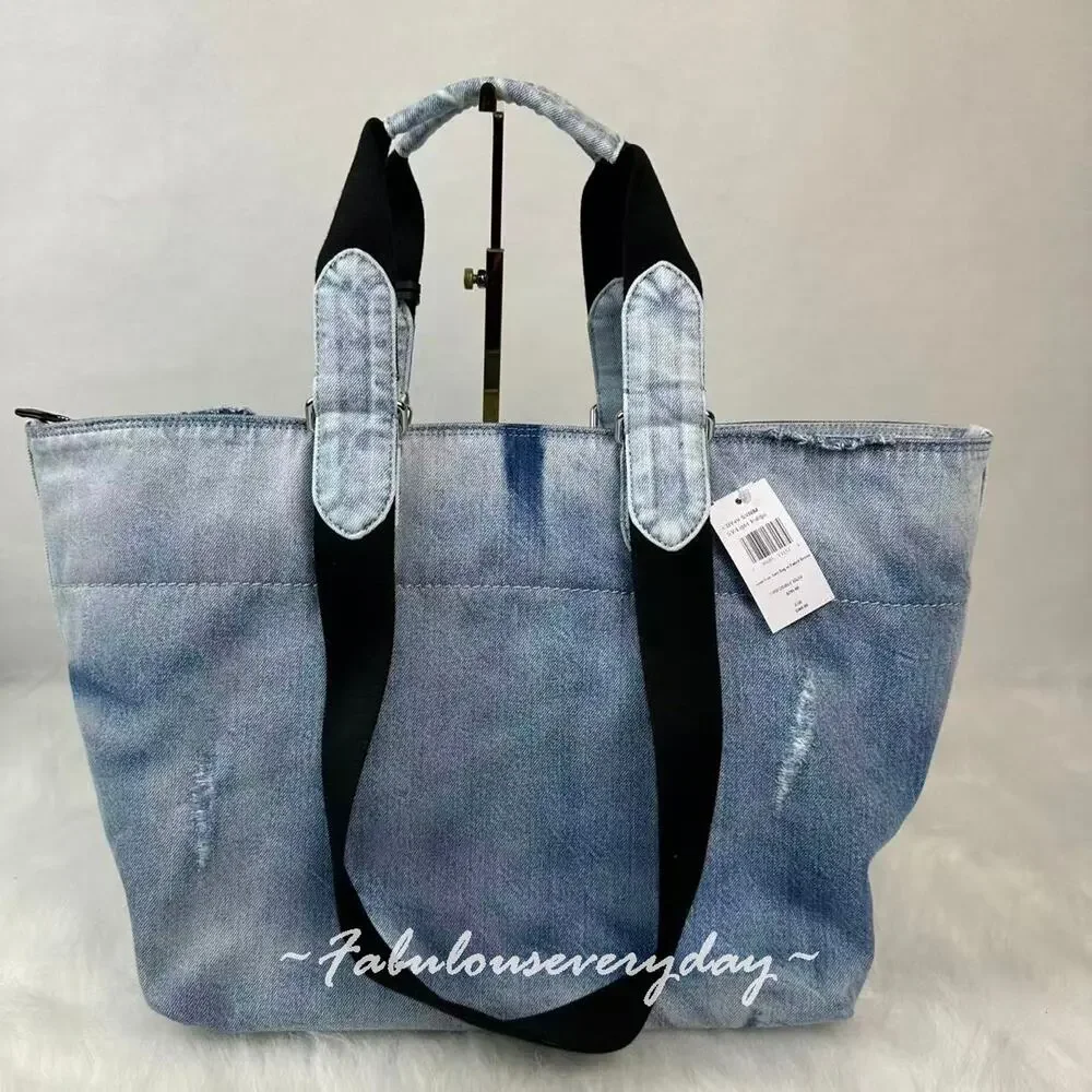 Coach Men's Small Tour Tote Bag In Loved Denim With Charms Sv/Light Indigo CDY49 - Picture 4 of 10